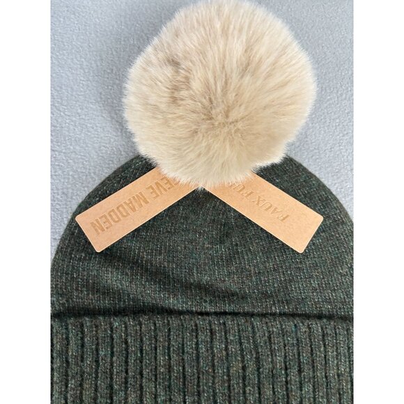 Steve Madden Women's Marled Knit Pom Pom Beanie One Size Green New With Tag's - Picture 2 of 6